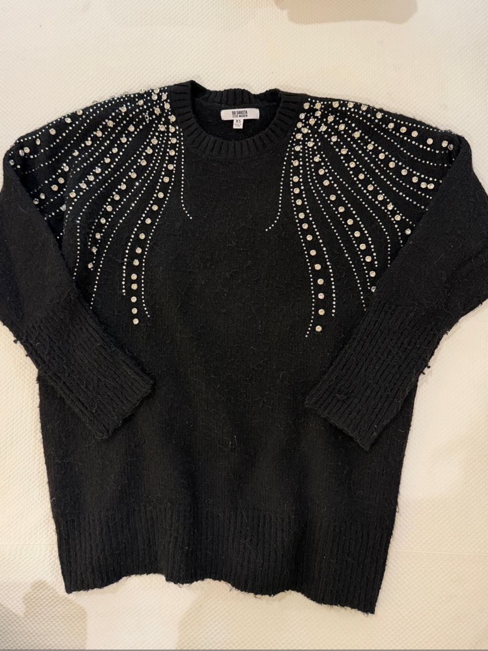 BB Dakota Black Crewneck Sweater with Pearl & Stud Detailing
